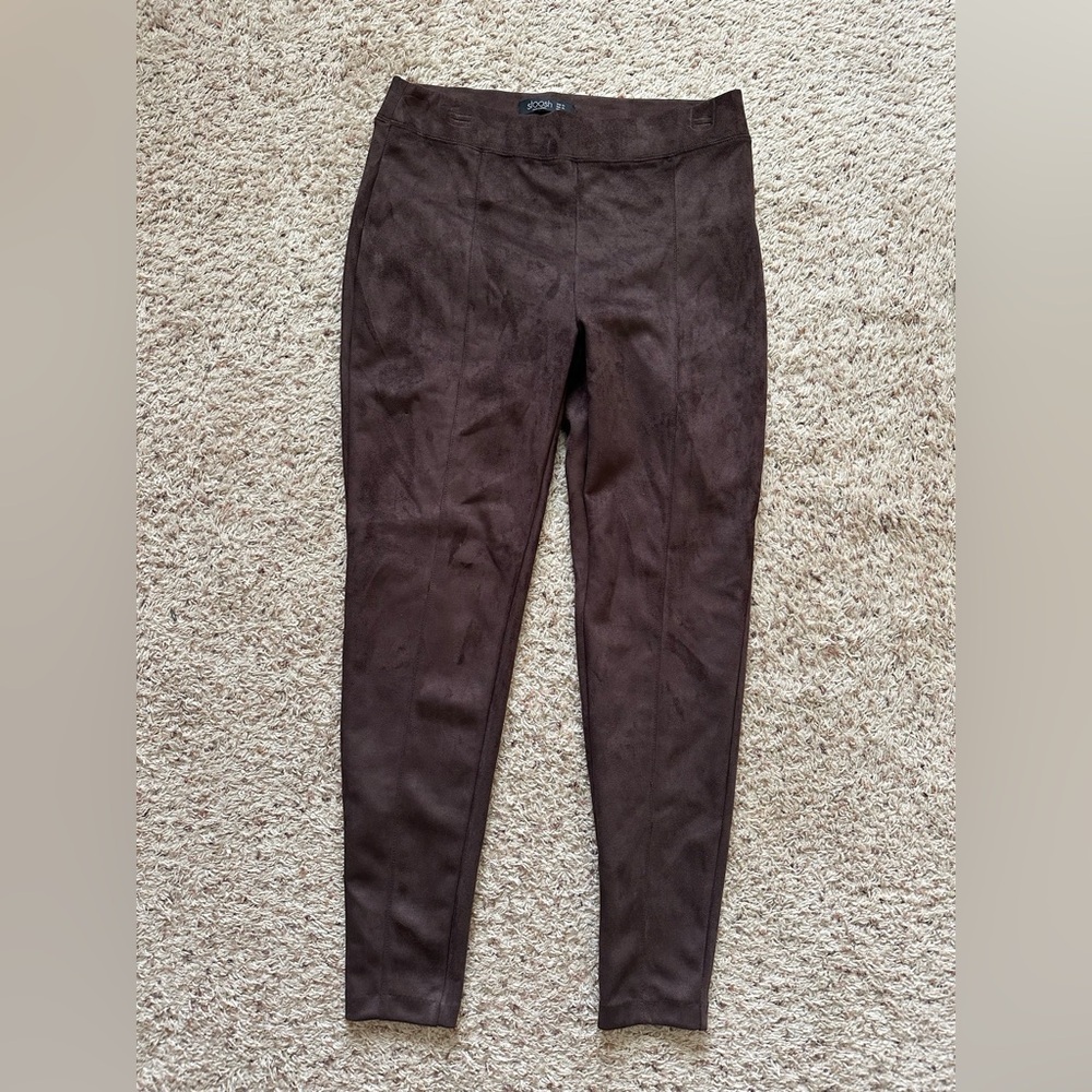 NEW Stoosh Women’s Microsuede Stretch Pull On Slim Pants Brown Size XL